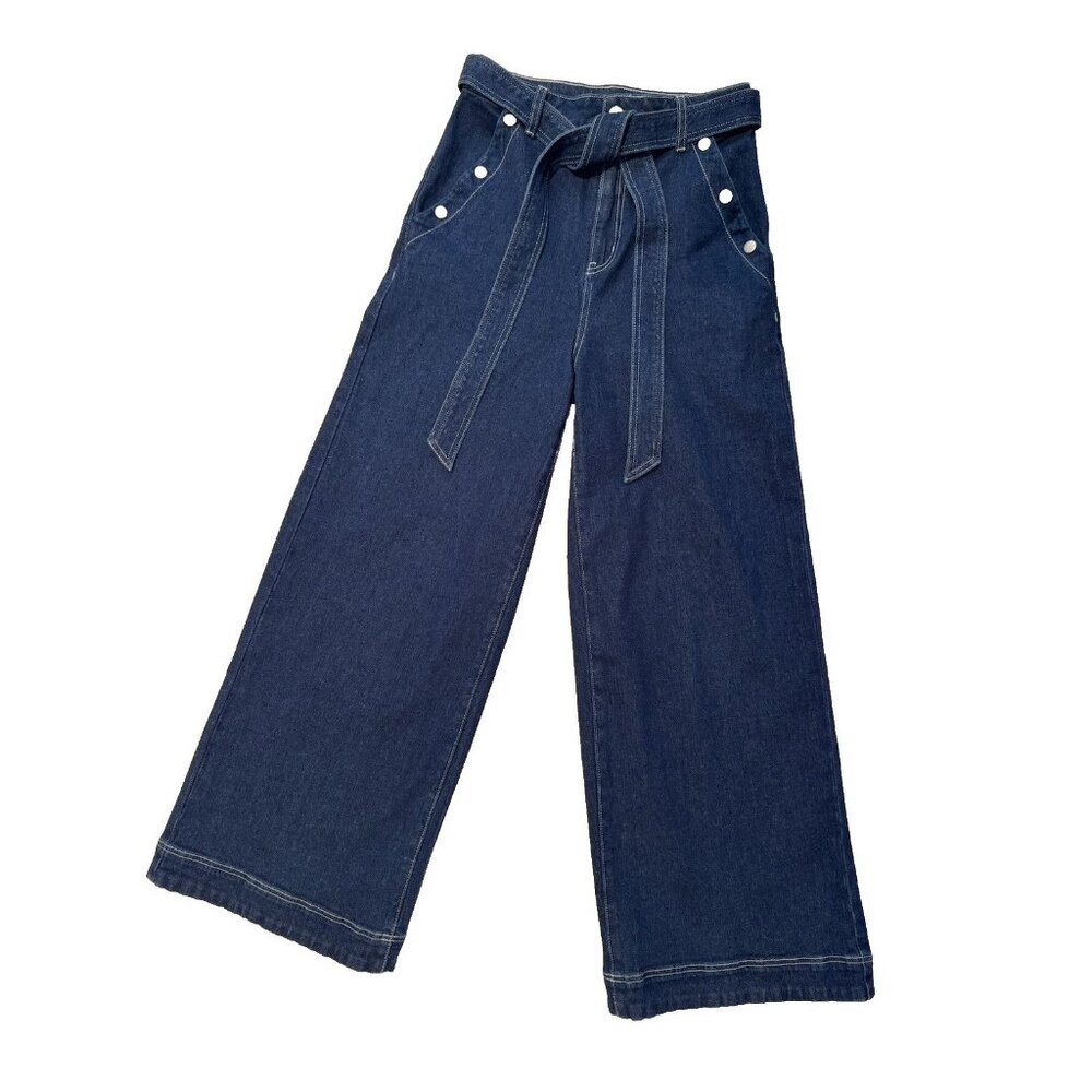 Mink Pink Australian, small Wide Leg Jeans, tie belt, dark blue, 24x29.5 inseam